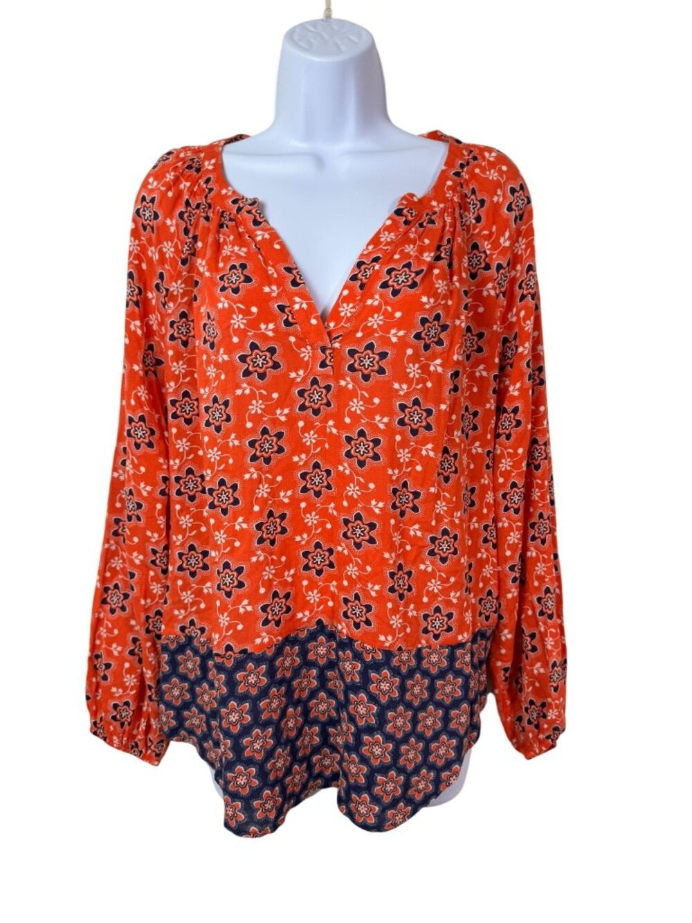 Boden‎ Floral Print Long Sleeve Blouse Top Size 6 Red Blue Boho Balloon Sleeve